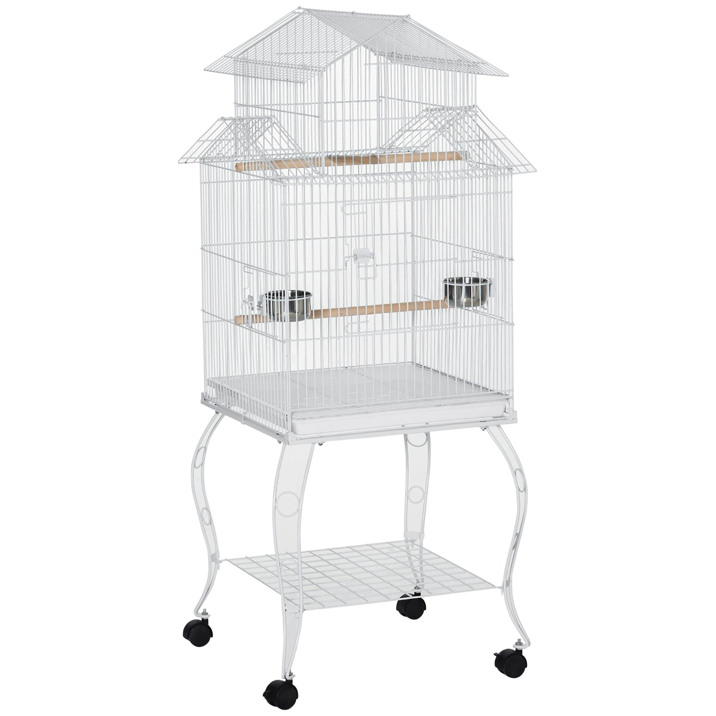 Pawhut Jaula Para Pájaros Con Ruedas 50x49x137cm Con Bandeja Extraíble Comederos_0