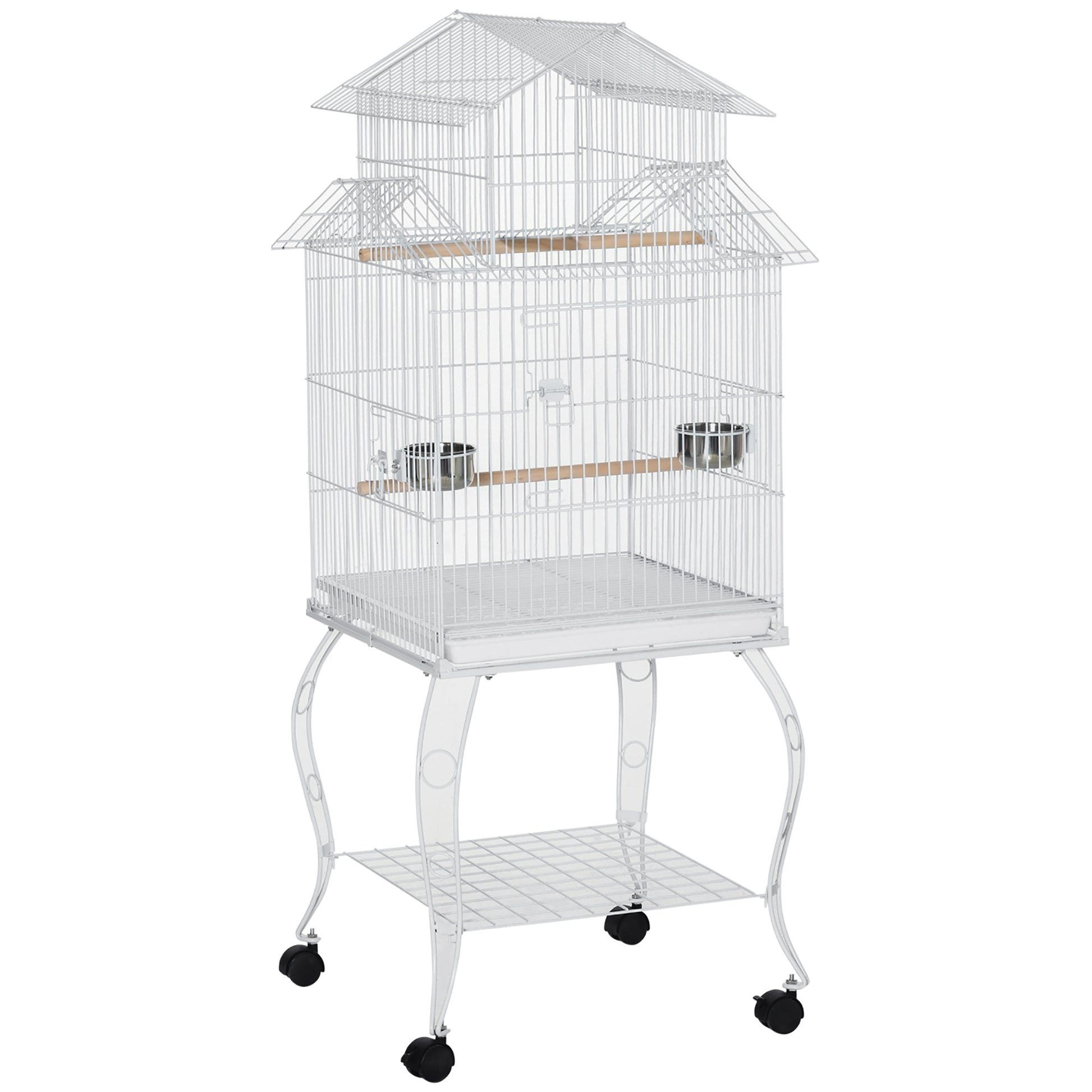 Pawhut Jaula Para Pájaros Con Ruedas 50x49x137cm Con Bandeja Extraíble Comederos_0
