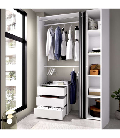 Vestidor Rus Con Columna Cerrada Cortina Cajonera Y Baldas En Blanco 205 Cm(alto)140,8 Cm(ancho)52 Cm(fondo)_5