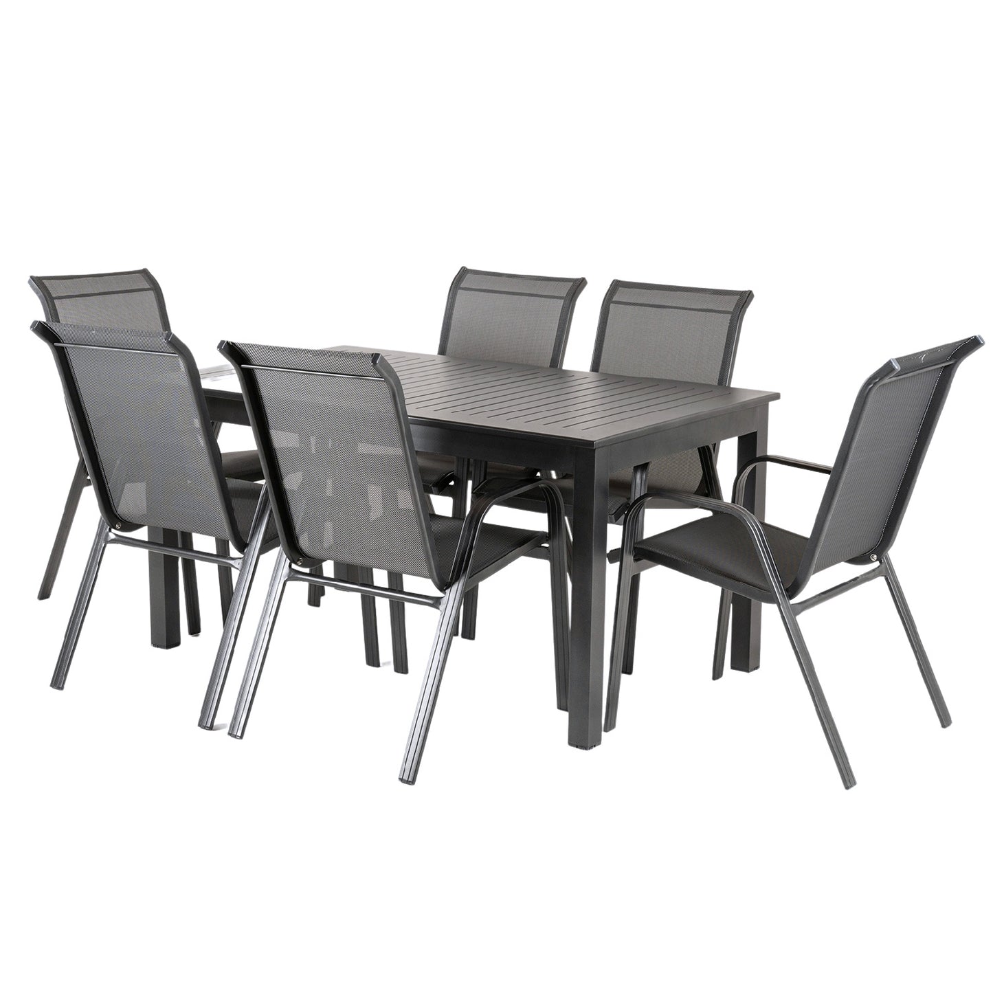 Conjunto Terraza Mesa Extensible Y Seis Sillones Apilables_0