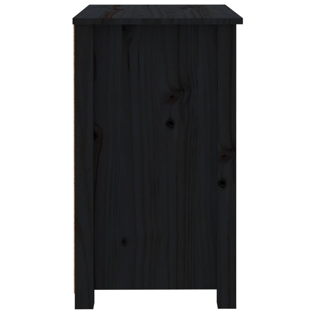 Mesita De Noche Madera Maciza De Pino Negra 50x35x61,5 Cm_2