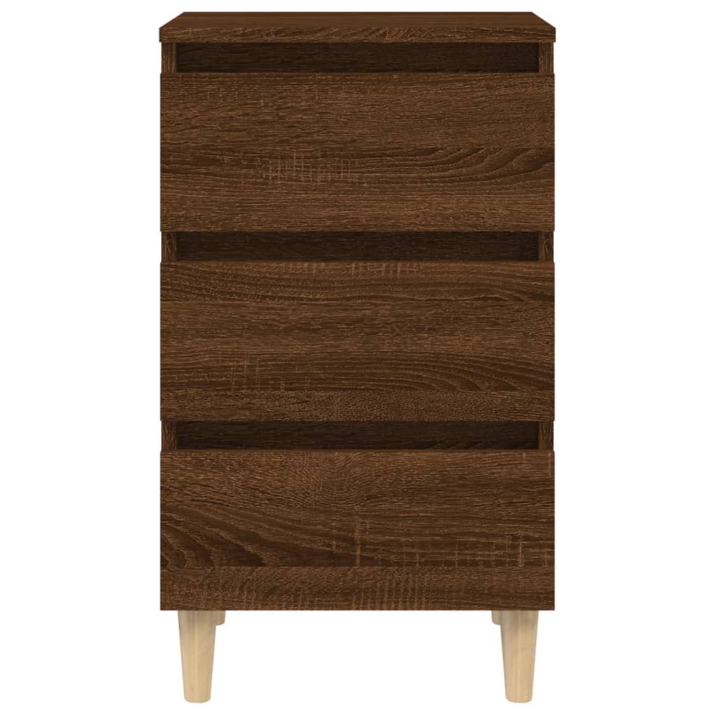Mesita De Noche Patas Madera Maciza Marrón Roble 40x35x69 Cm_3