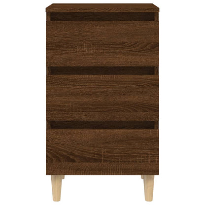 Mesita De Noche Patas Madera Maciza Marrón Roble 40x35x69 Cm_3