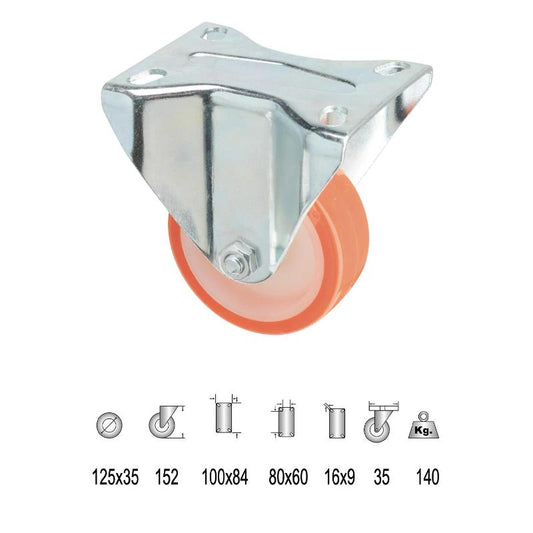Rueda Industrial Poliuretano Fija 125 Mm.