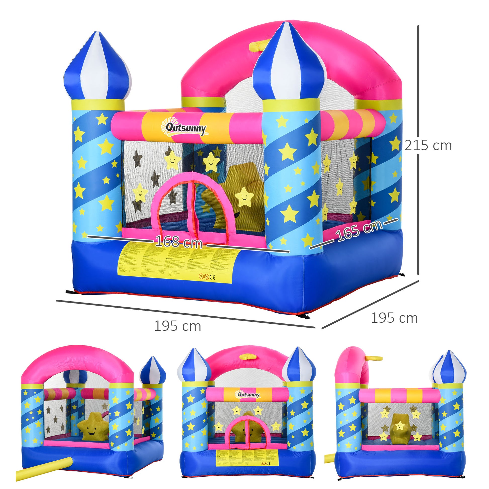 Outsunny Castillo Hinchable Infantil Estrellitas Cama De Salto Canasta Inflador_2