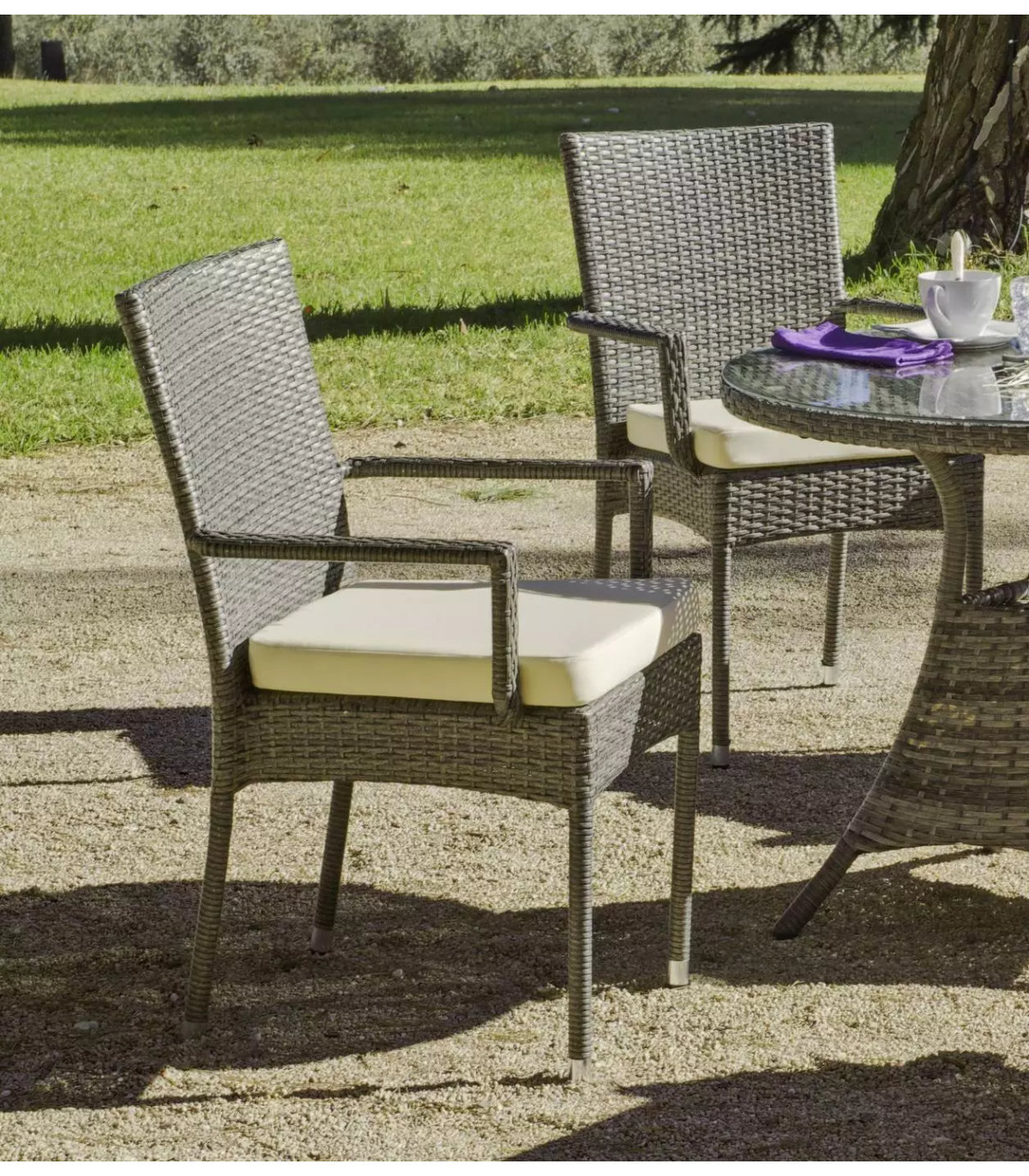 Pack De 4 Sillones Huitex Apilables Con Cojines Mali Acabado Ratan Sintetico Gris, 90cm(al_0