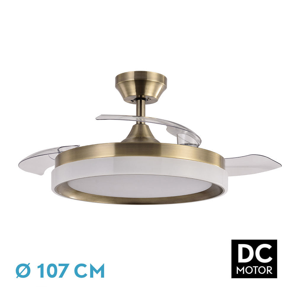 Ventilador Dc Zenit Cuero 72w 3aspas Desplegables 107d 7200lm 6vel 3000k,4500k,6000k, Remoto+temporizador+memoria_0