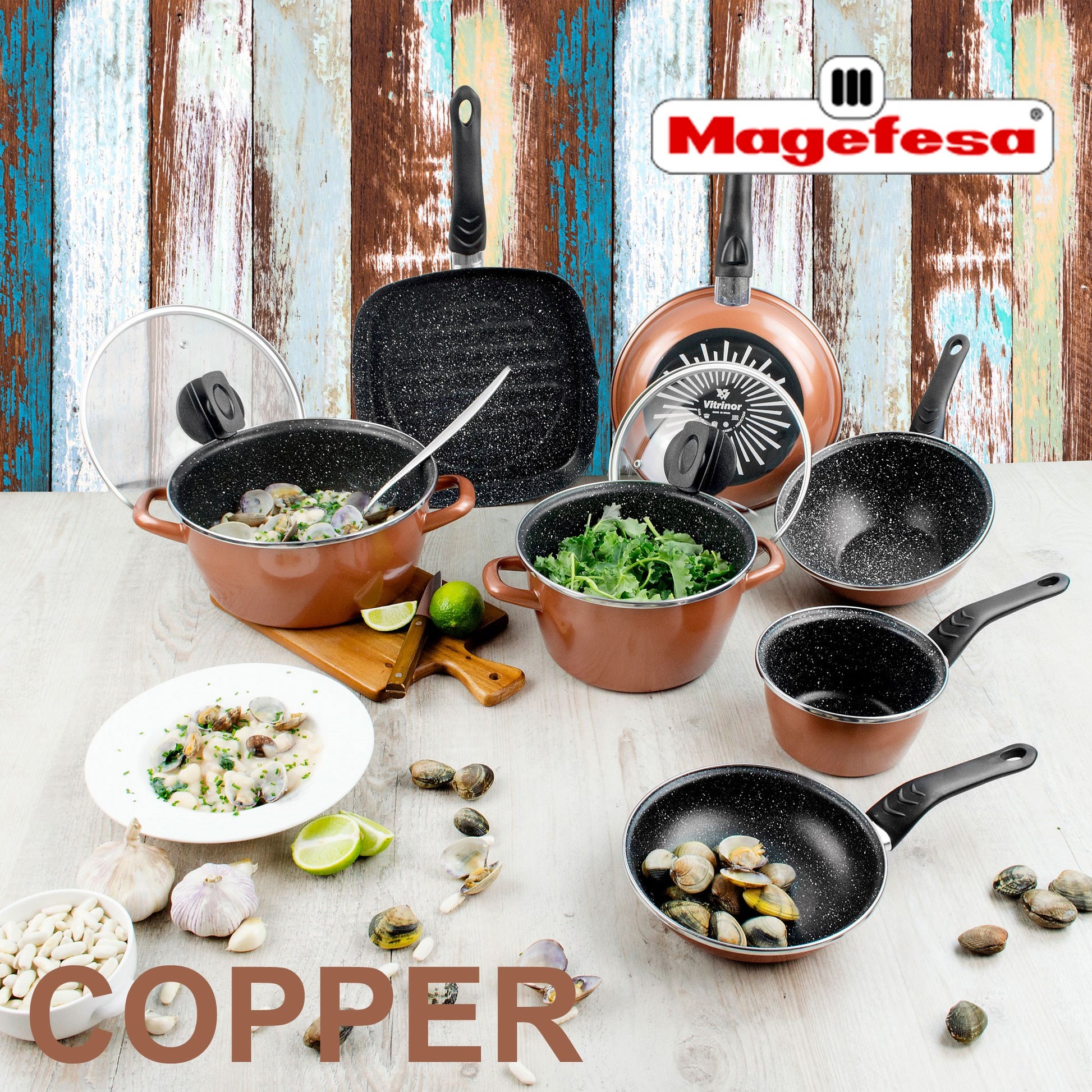 Magefesa Copper Olla 20 Con Tapa De Vidrio, Acero Esmaltado Vitrificado, En Cobre, Inducción Y Lavavajillas_1