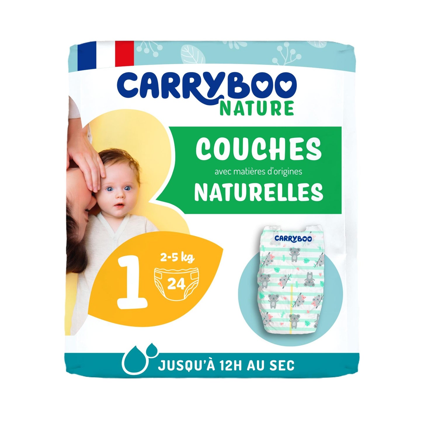 Fraldas Carryboo Nature Fraldas naturais e coles, tamanho 1 (2-5 kg)