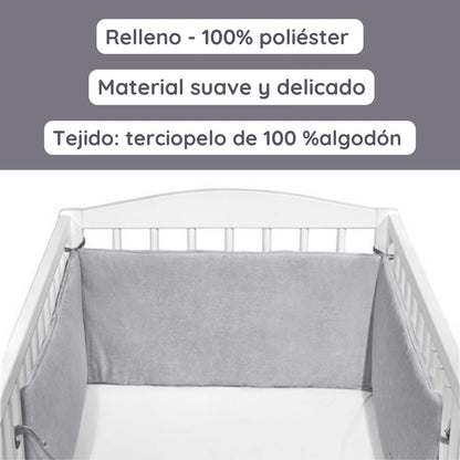 Chichonera Para Cuna 180x30 Velour Algodón Gris_1