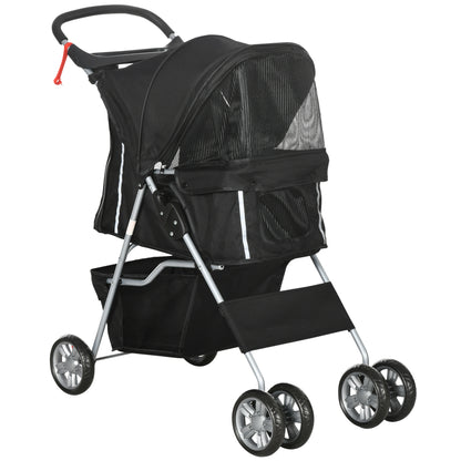 Pawhut Carrito Para Perros Plegable Con Toldo Ajustable 75x45x97 Cm Negro_0