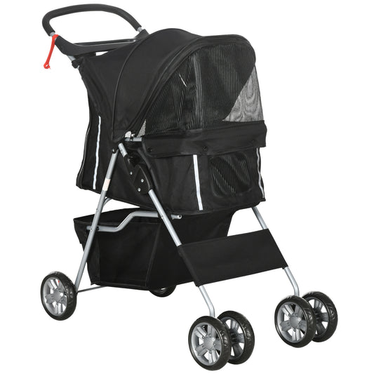 Pawhut Carrito Para Perros Plegable Con Toldo Ajustable 75x45x97 Cm Negro_0