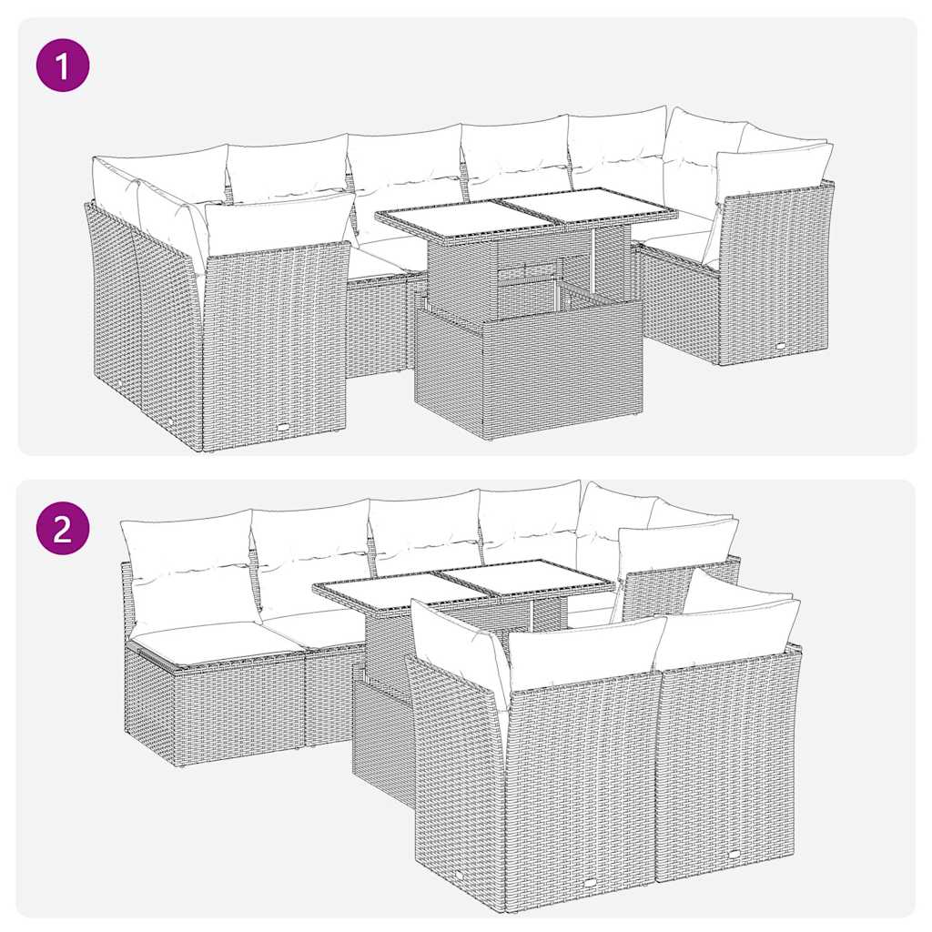 Set De Sofás De Jardín Y Cojines 8 Piezas Ratán Sintético Beige / Vetonek_5