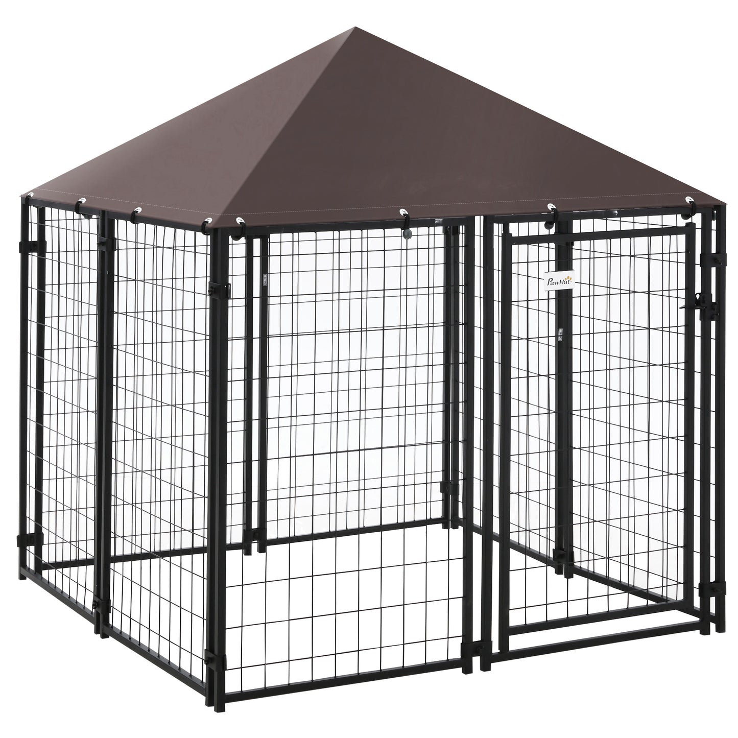 Pawhut Perrera De Exterior Con Techo 141x141x153 Cm Con Malla De Metal Y Puerta_0