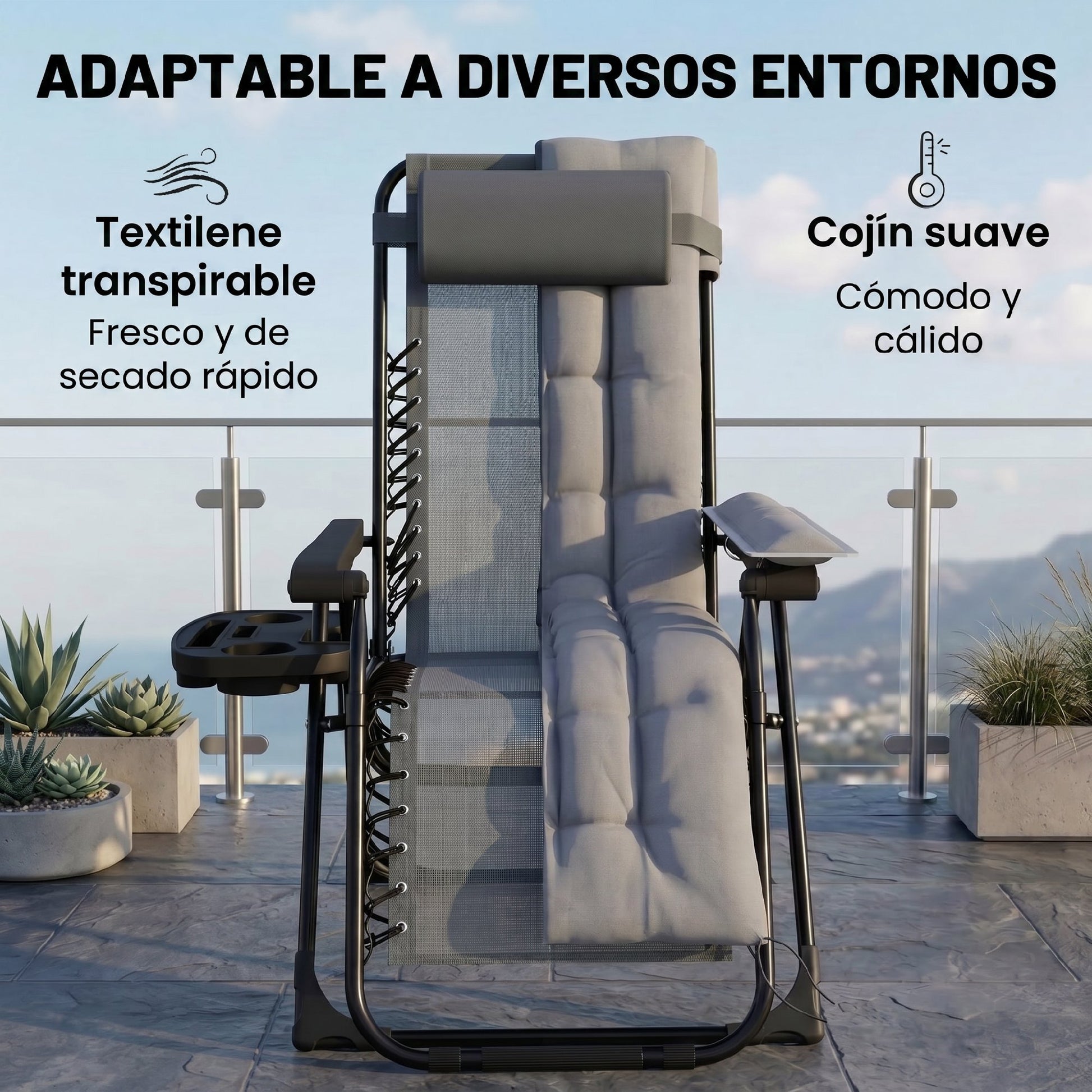 Outsunny Silla De Gravedad Cero Tumbona Reclinable Ajustable Y Plegable Gris_5