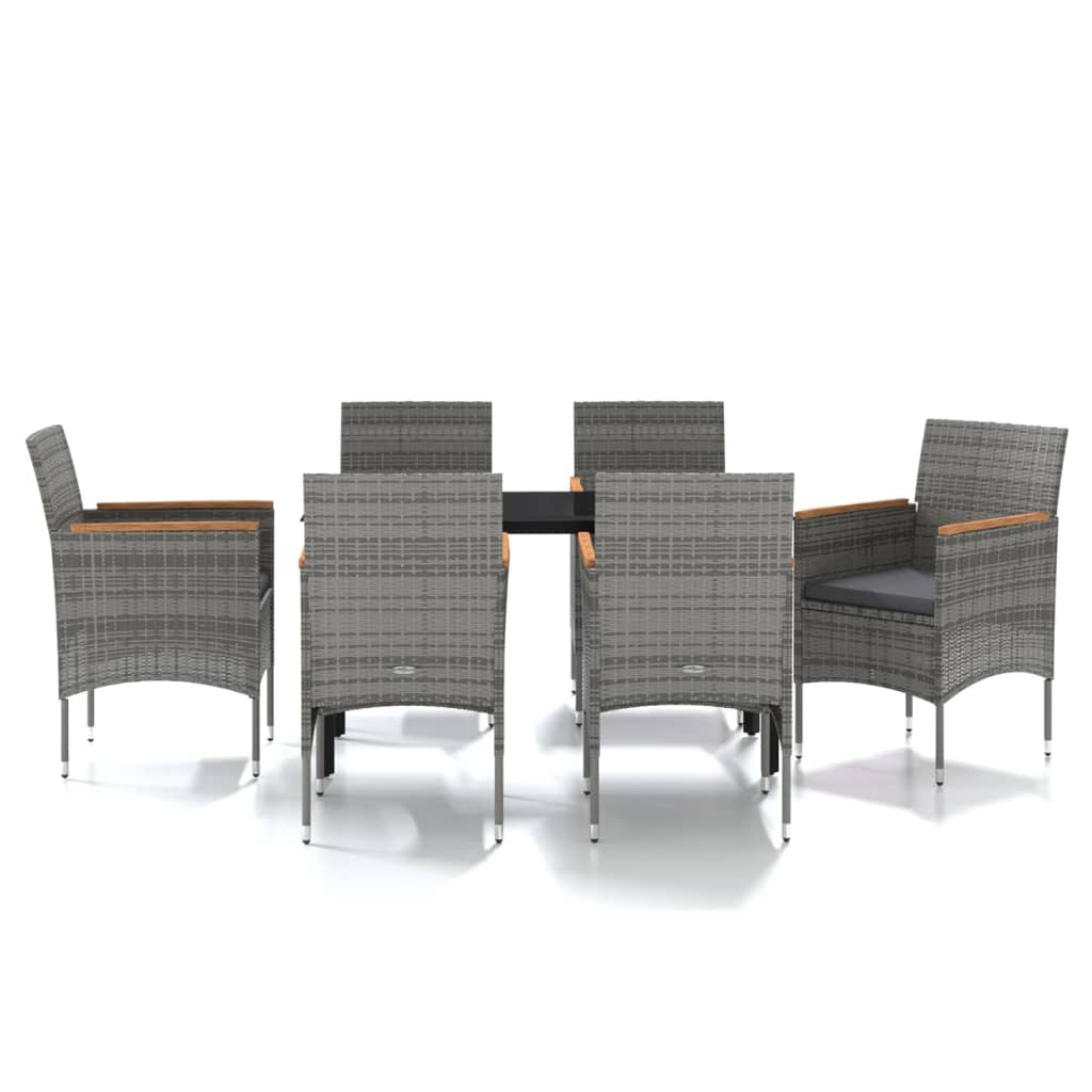 Juego De Comedor De Jardín 7 Piezas Con Cojines Gris Y Negro / Vetonek_0
