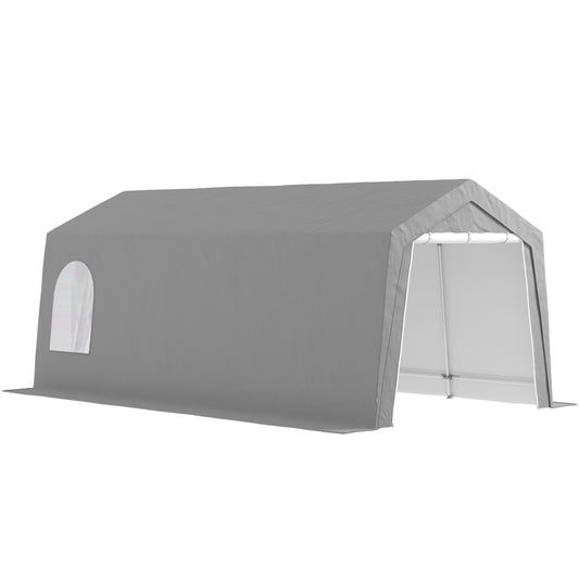 Outsunny Cobertizo Jardín Exterior 300x597x257 Cm Impermeable Gris_0