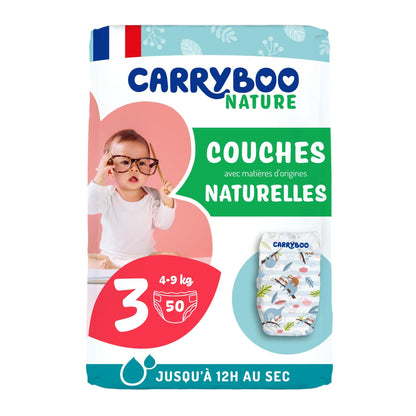 Fraldas Carryboo Nature Fraldas naturais e dobráveis, tamanho 3 (4-9 kg)