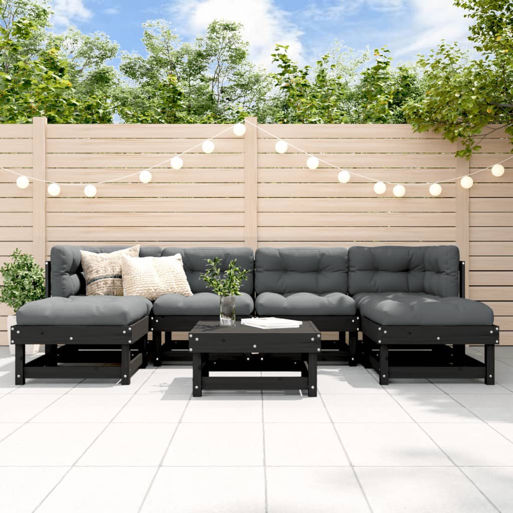 Vidaxl Juego De Muebles De Jardín 7 Piezas Madera Maciza De Pino Negro_1