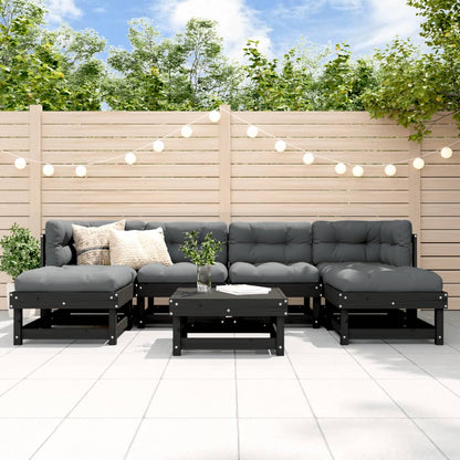 Vidaxl Juego De Muebles De Jardín 7 Piezas Madera Maciza De Pino Negro_1