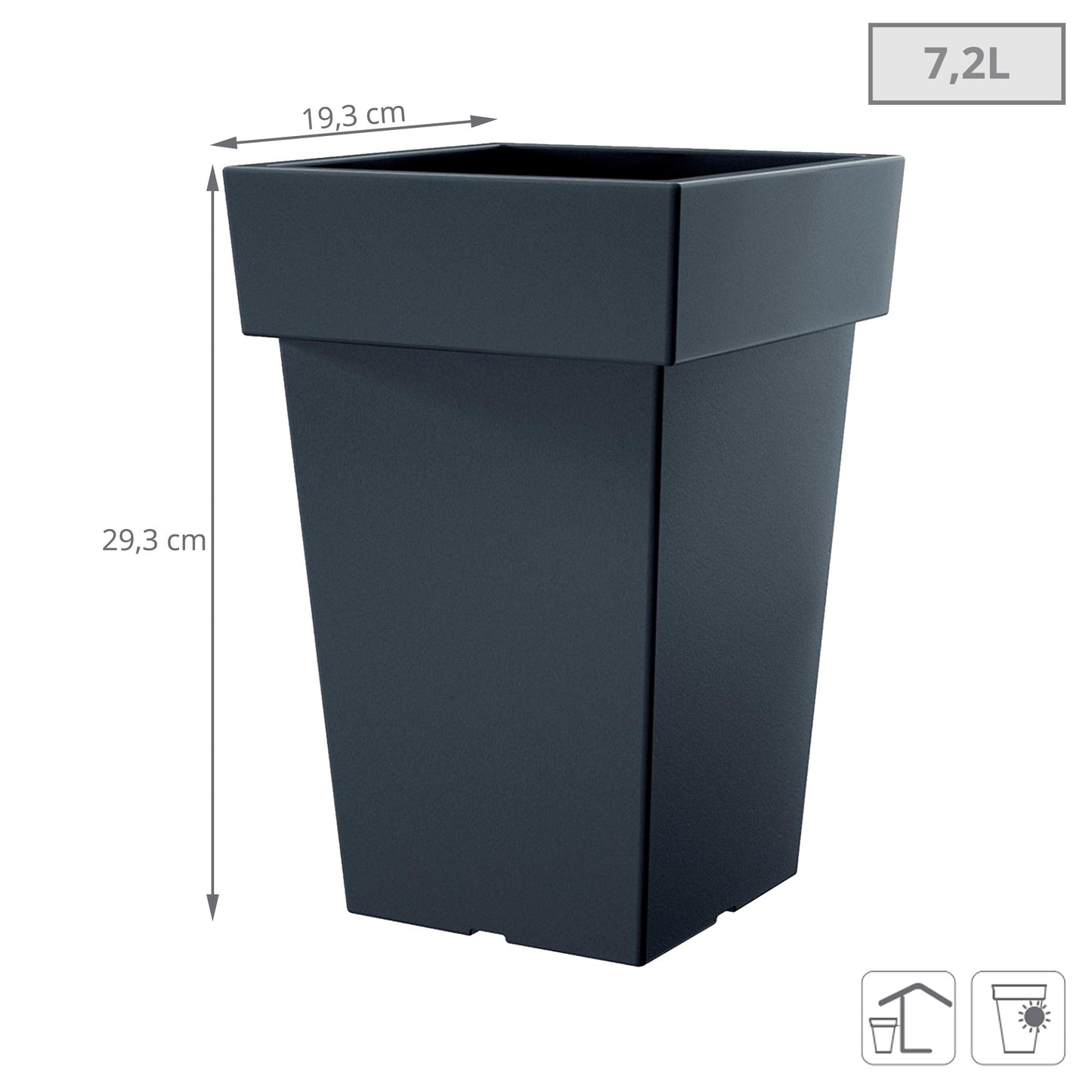 Maceta Lofly Square 7,2l., Dimensiones (mm) 193x193x293, Color Antracita_2