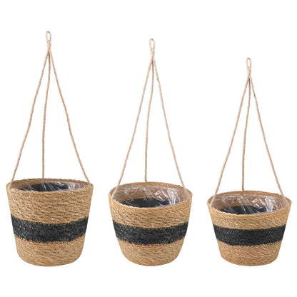Hanging Plant Pot 3 Uds. Natural Y Negro Ø26 X 19 Cm_0