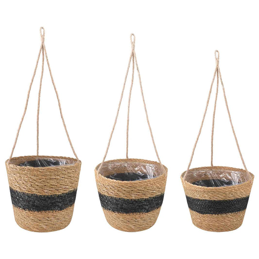 Hanging Plant Pot 3 Uds. Natural Y Negro Ø26 X 19 Cm_0