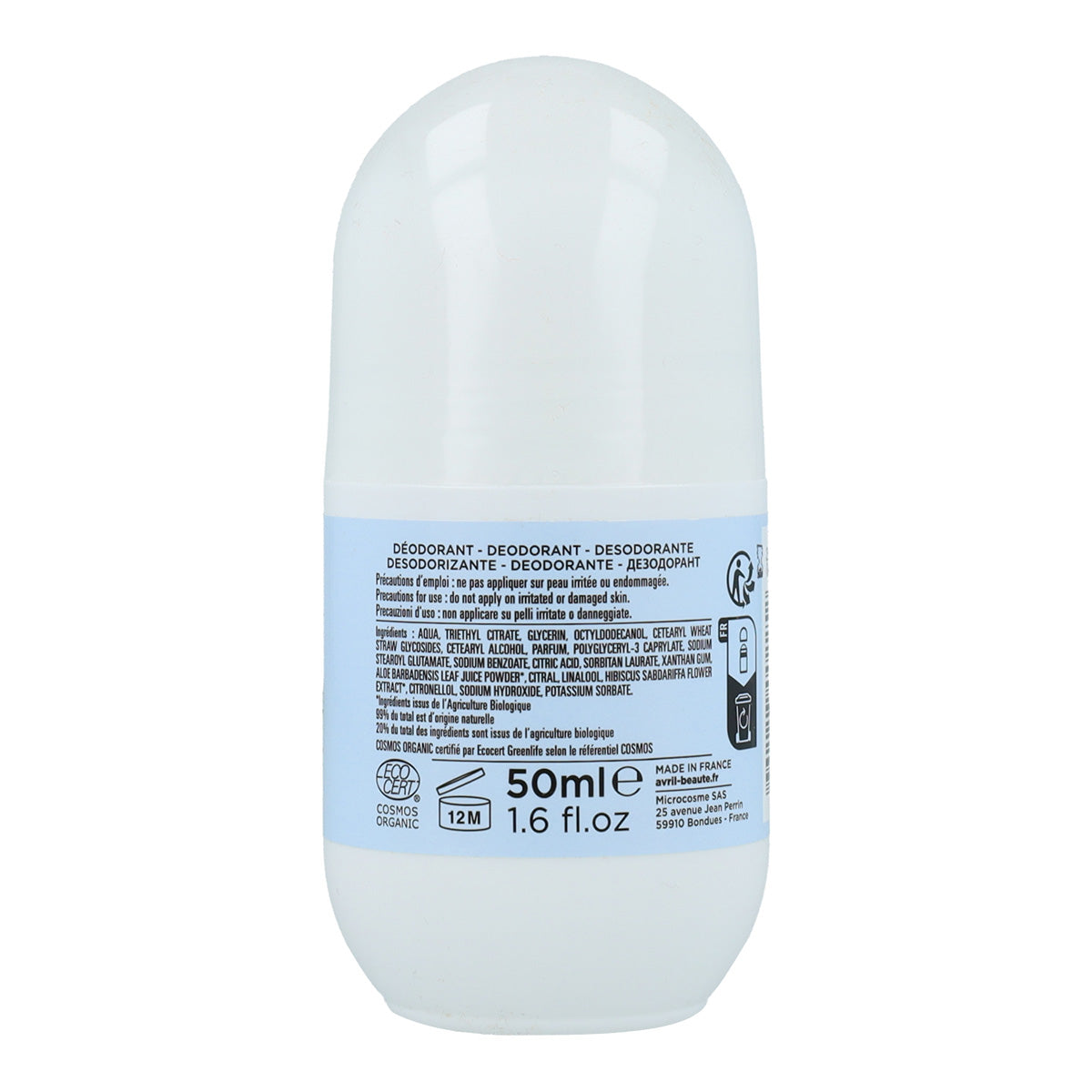 Desodorizante roll-on orgânico, Avril, 50 ml