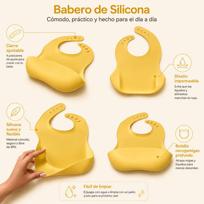 Pack De 3 Baberos De Silicona Para Bebé, Baberos Impermeables Con Bolsillo Recogecomida Y Reutilizables Bathby_2