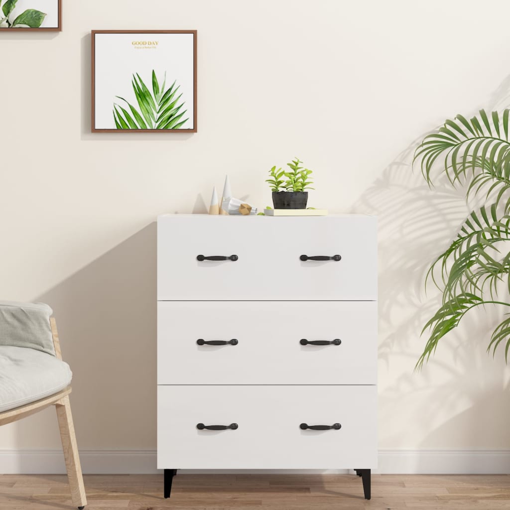 Aparador De Madera Contrachapada Blanco Brillante 69,5x34x90 Cm / Vetonek_2
