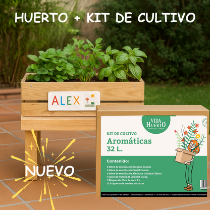 Mesa De Cultivo Infantil De Madera Con Kit De Cultivo De Aromáticas | Vidahuerto_1