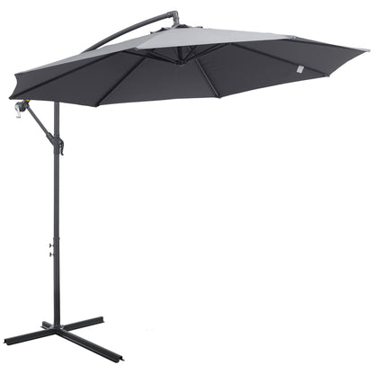 Outsunny Sombrilla De Jardín Ø295x255cm Inclinable Manivela Base Cruzada Gris_0