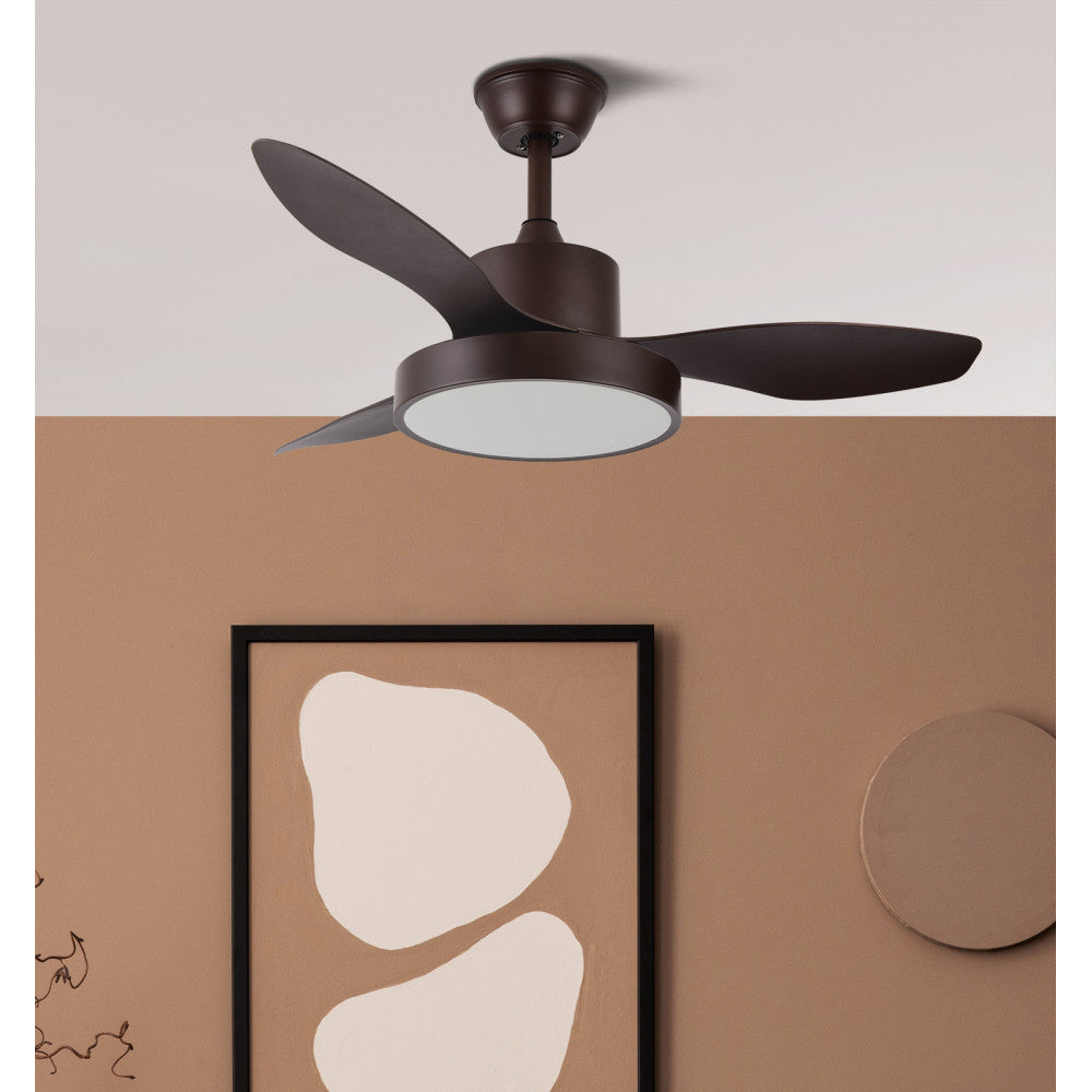 Ventilador Dc Hayate 24w 2650lm Marron 3aspas 6vel 97d 3000-4000-6000k Remoto,memoria Y Temporizador_1
