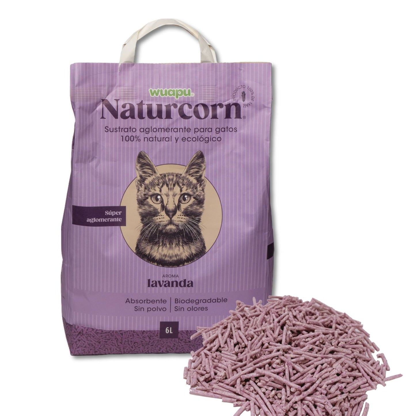 Sustrato Absorbente Wuapu Naturcorn Lavanda En Pelet Biodegradable Para Gato 1 U 6l_0