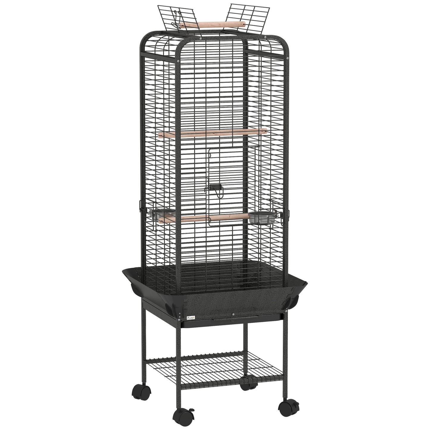 Pawhut Jaula Para Pájaros Con Ruedas Estante 62,5x62,5x146 Cm Gris Oscuro_0