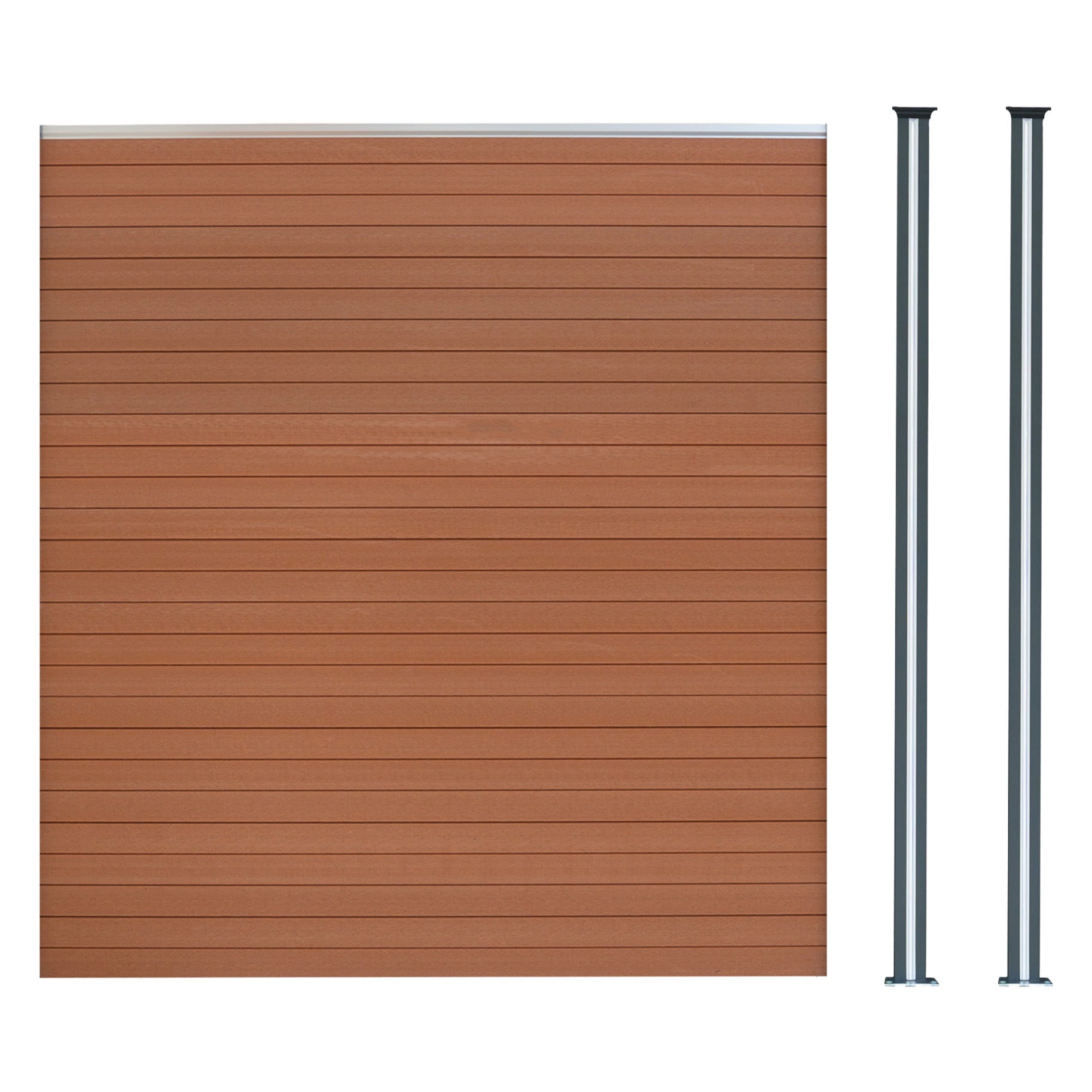 Vallas Para Exteriores De Wpc Y Aluminio - 1x Panel + 2x Postes | Marrón_0