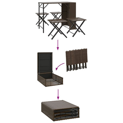 Juego De Comedor De Jardín Plegable 5 Piezas Ratán Pe Marrón / Vetonek_5