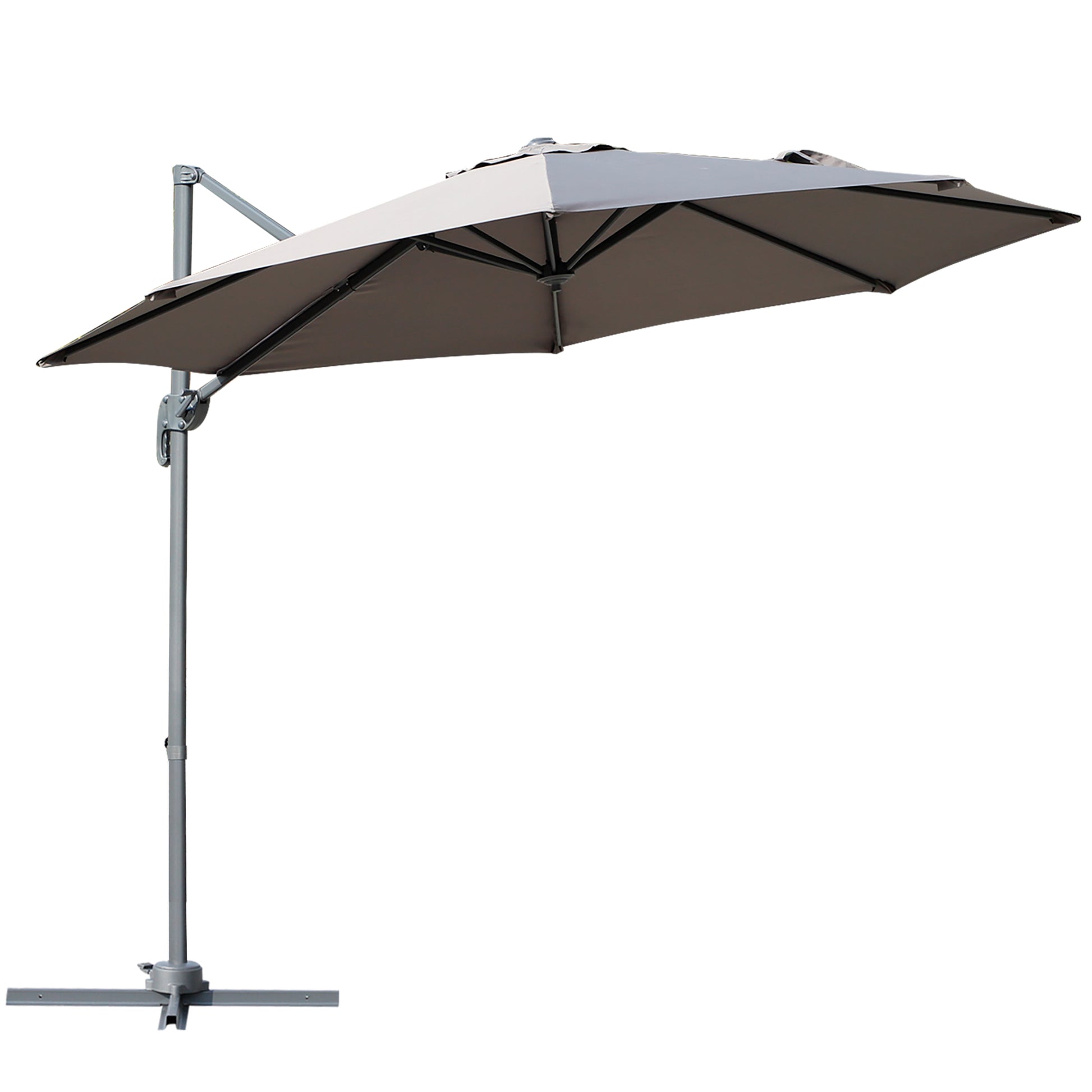 Outsunny Sombrilla Jardín Ø300x250 Cm Rotación 360° Inclinación 6 Niveles Gris_0
