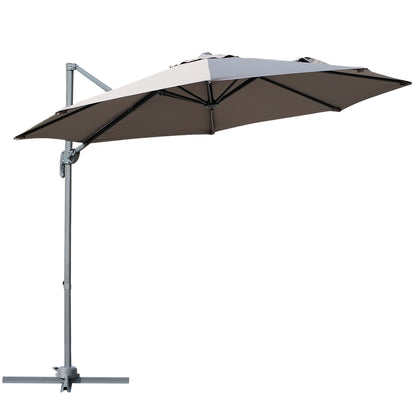Outsunny Sombrilla Jardín Ø300x250 Cm Rotación 360° Inclinación 6 Niveles Gris_0