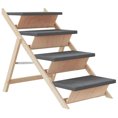 Escalera Para Perros Madera Maciza De Abeto Gris 105x47 Cm_0