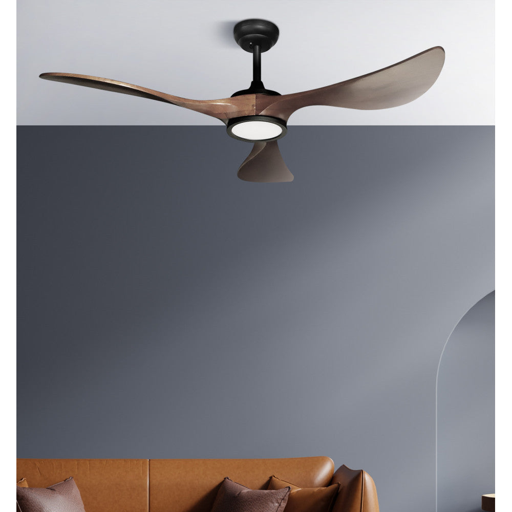 Ventilador Dc Viana 18w Negro/roble 3 Aspas 132d Reg. Intensidad 2250lm 3000k-6000k C/remoto, Timer, Mem._1