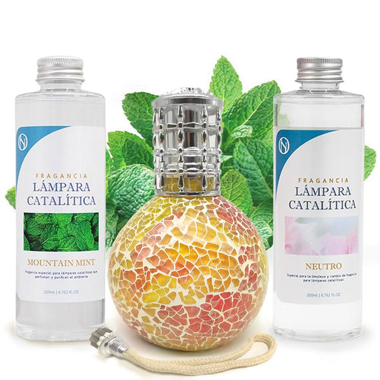 Pack Lámpara Catalítica Mosaico Bicolor + Fragancia Mountain Mint 200ml + Limpiador Neutro 200ml + Mecha Repuesto_0