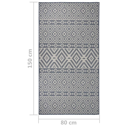 Vidaxl Alfombra De Exterior De Tejido Plano Rayas Azules 80x150 Cm_2