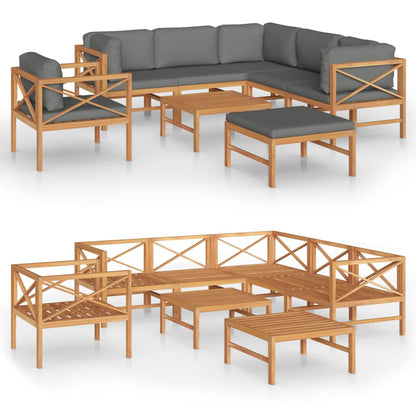 Vidaxl Set De Muebles De Jardín 8 Pzas Madera De Teca Y Cojines Gris_0