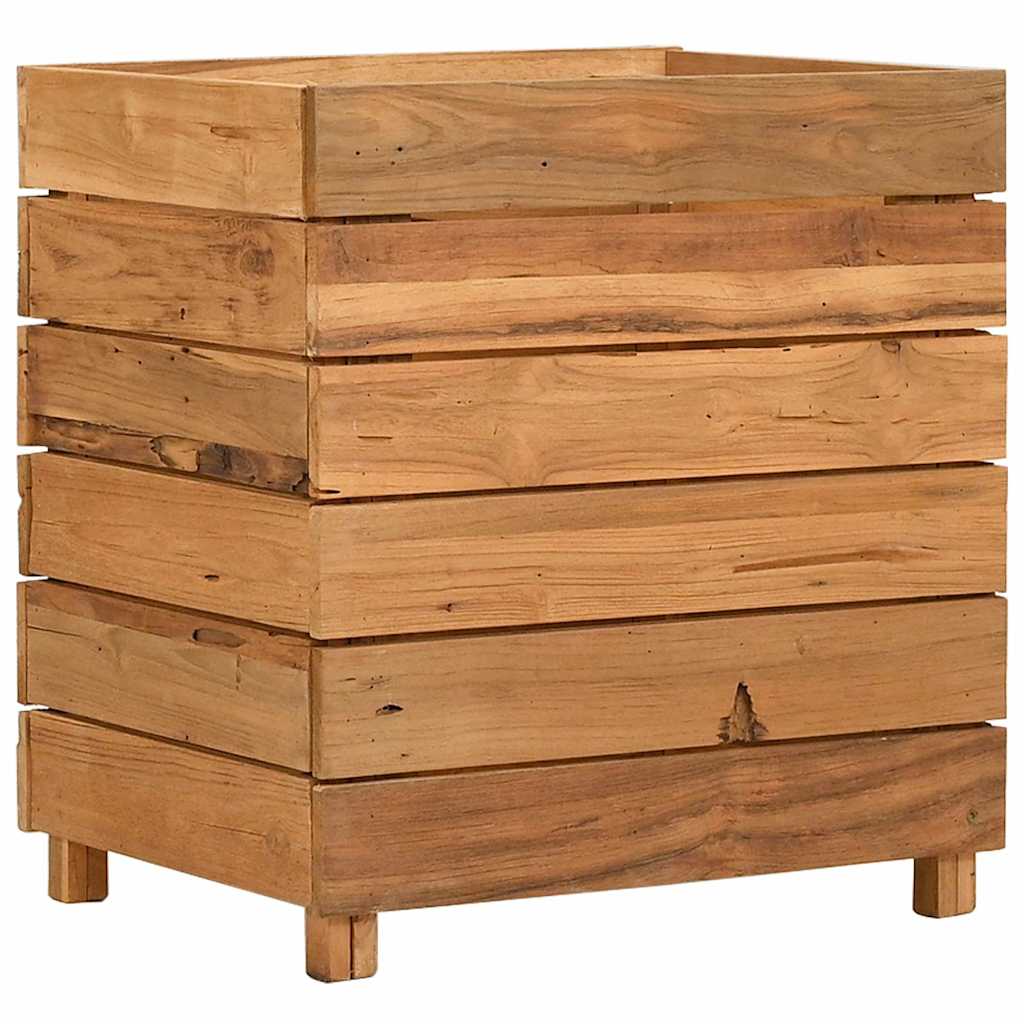 Arriate Elevado Madera De Teca Reciclada Y Acero 50x40x55 Cm_0