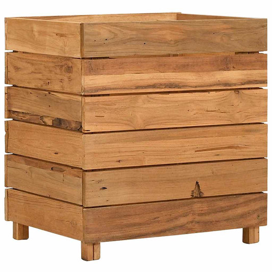 Arriate Elevado Madera De Teca Reciclada Y Acero 50x40x55 Cm_0