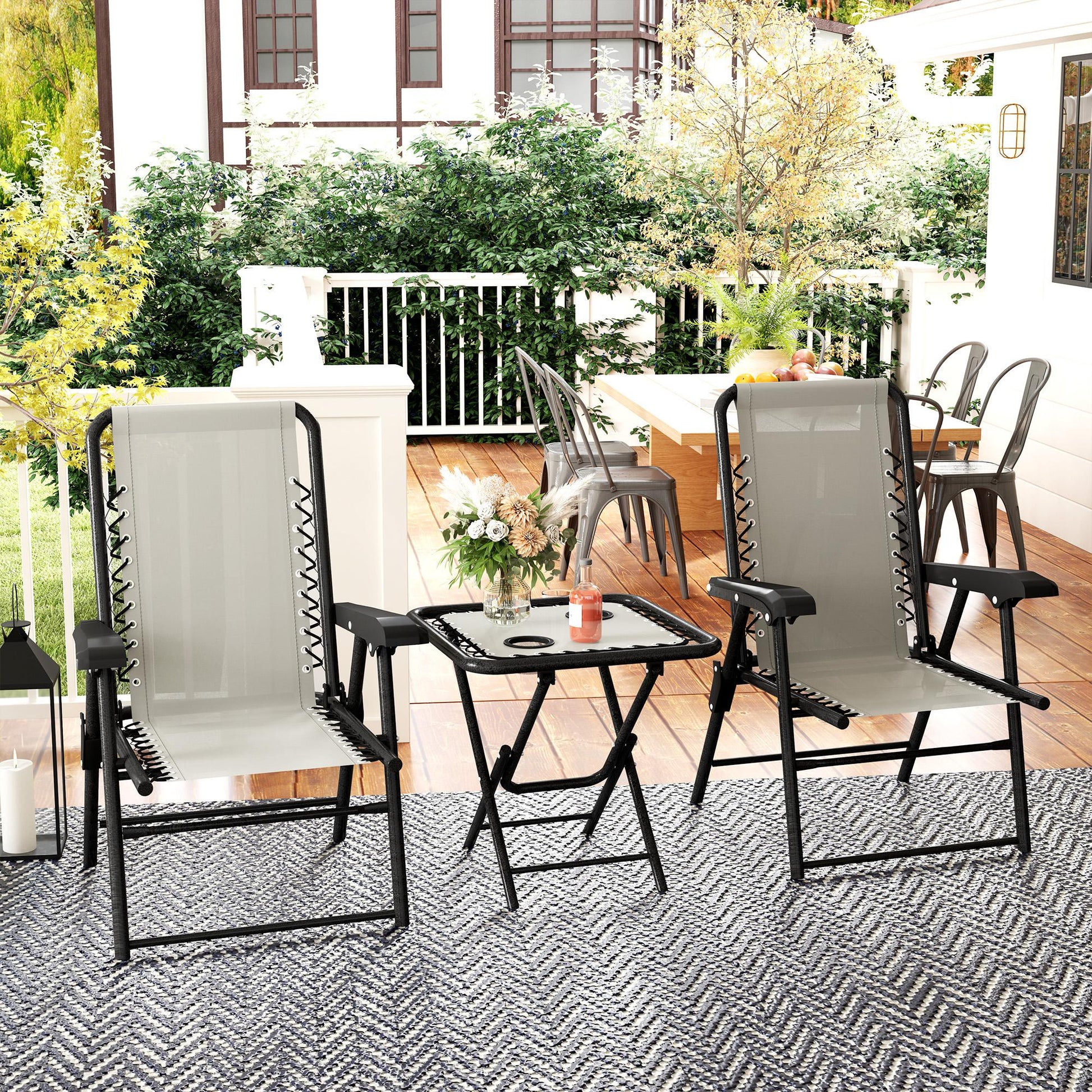 Outsunny Conjunto De Mesa Y Sillas De Terraza Exterior De 3 Piezas Crema_1