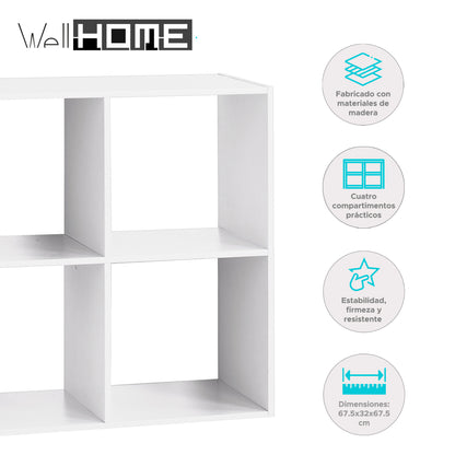 Wellhome Estantes Madera 4 Compartimentos Blanco_1