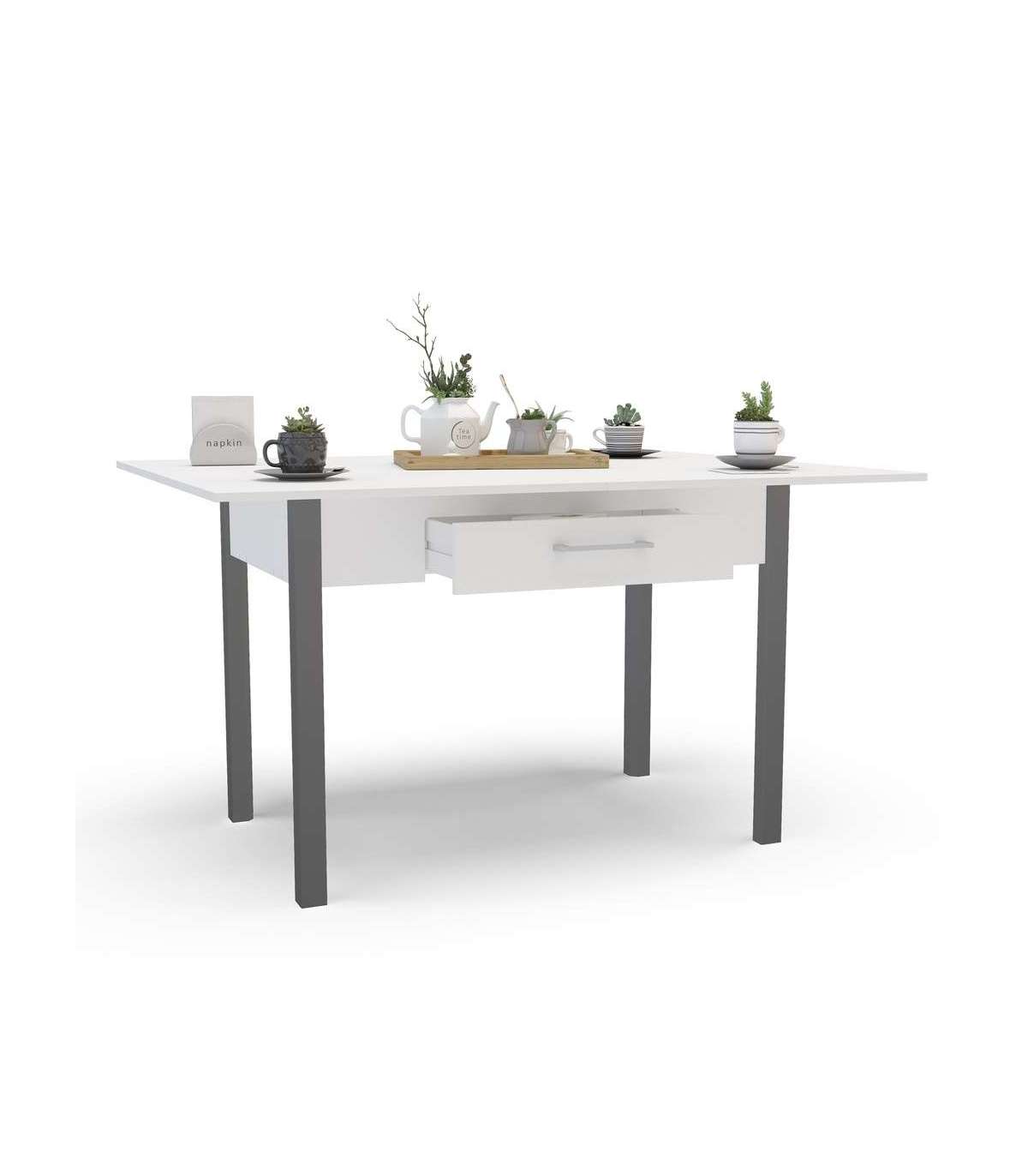 Mesa Para Cocina, Comedor Abatible 2 Cajones Md-bety Acabado Blanco/gris, 110/140cm(ancho)_3