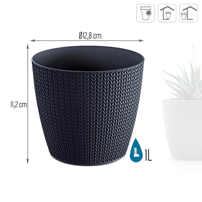 Maceta Wheaty 1l., Dimensiones (mm) 128x128x112, Color Antracita